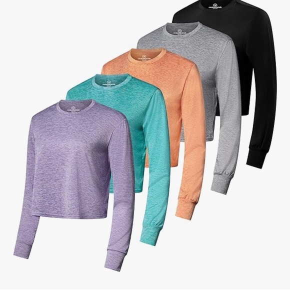 Women's Multi-Color Long Sleeve Cropped Athletic Tops - XL - Picture 1 of 12